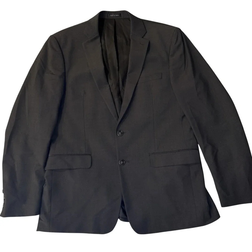 Calvin Klein 2 Piece Wool Suit Mens 42R Charcoal Grey Modern Formal Business‎